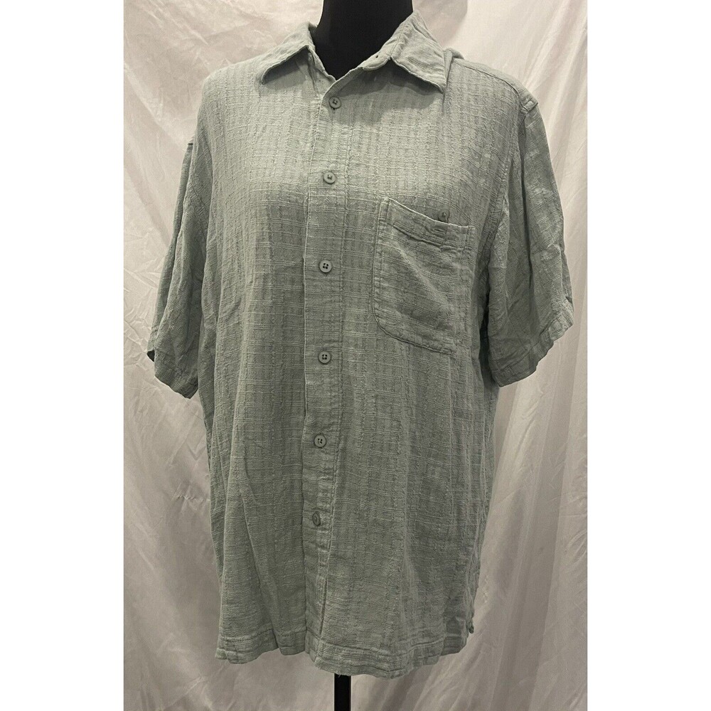 Marc Edwards linen shirt Men's XL short sleeve button up pocket light green